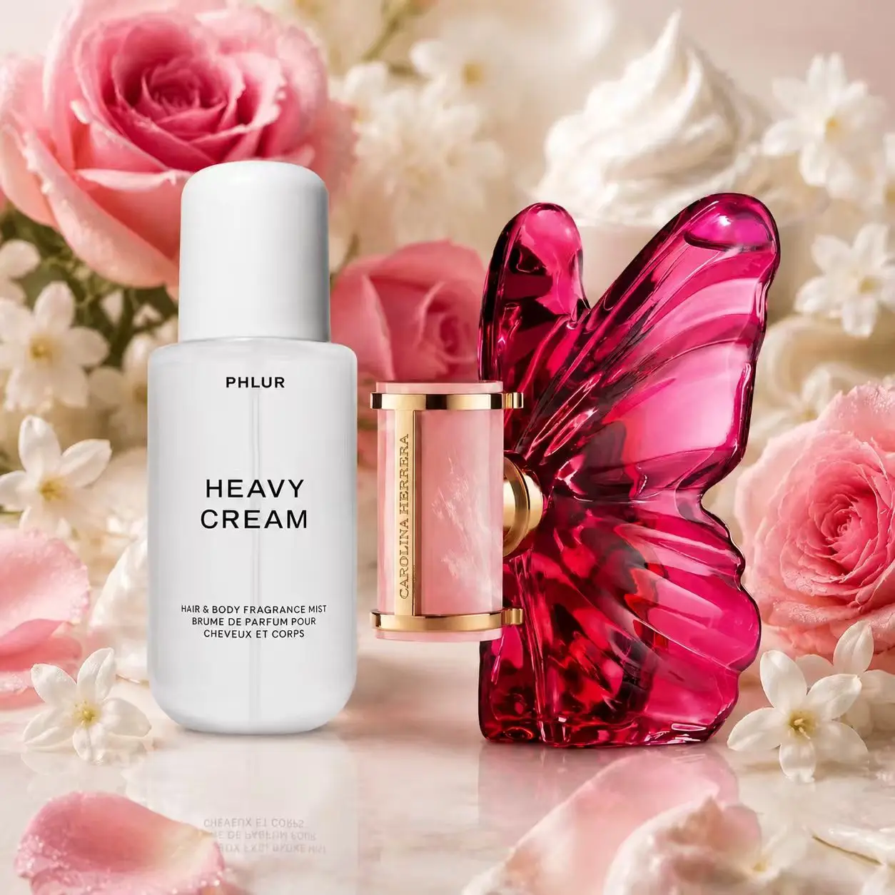 Perfume Fragrance Mist - ชุดน้ำหอมสำหรับผู้หญิง 2 ชิ้น PHLUR, กลิ่นวานิลลาสโมคและเฮฟวี่ครีม, สเปรย์น้ำหอมสำหรับผมและผิวกาย,