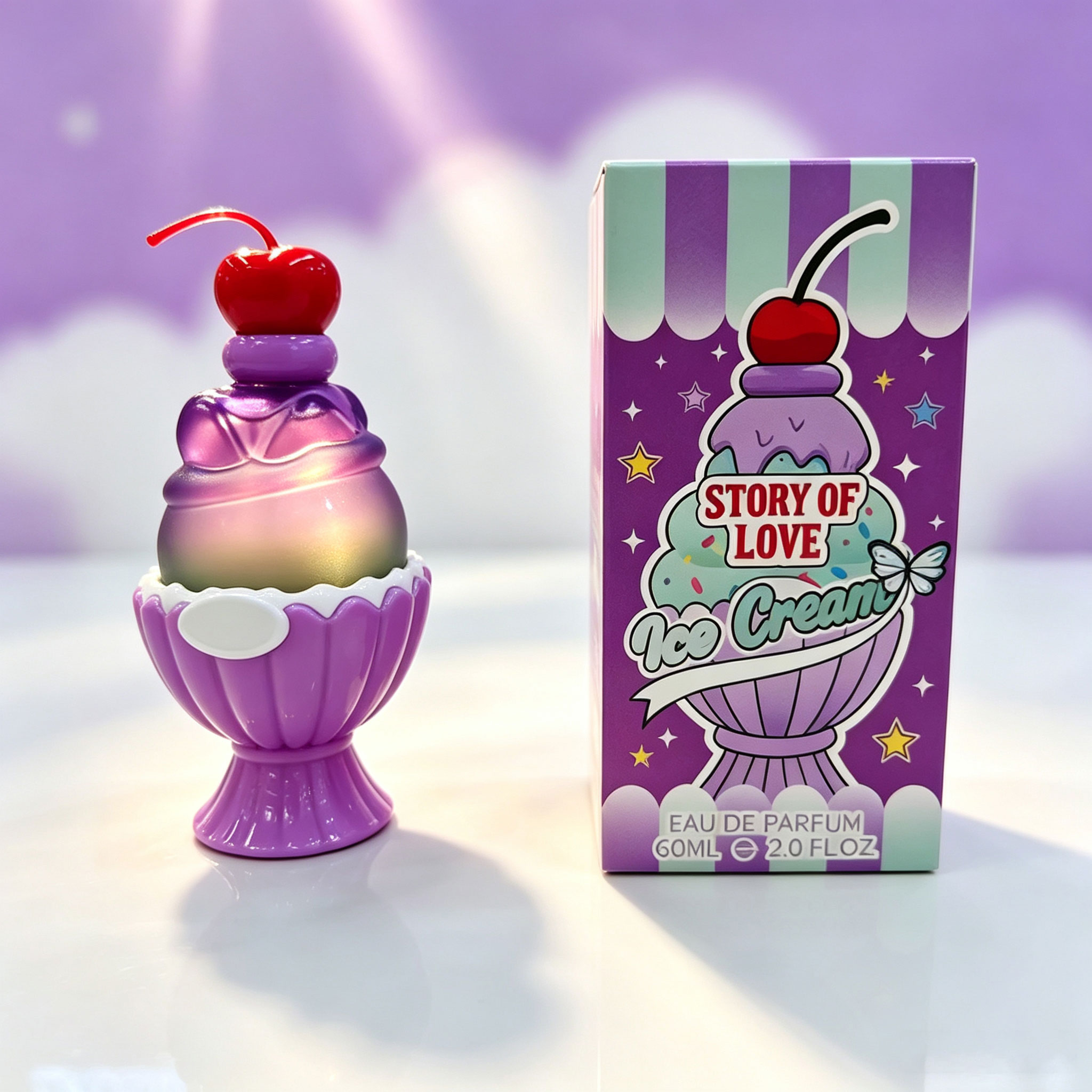 Perfume Fragrance Bottle - น้ำหอมรูปไอศกรีมน่ารัก 60 มล. กลิ่นหอมหวานติดทนนาน กลิ่นดอกไม้และผลไม้ ขวดน้ำหอมตกแต่งเชอร์รี่น่ารัก